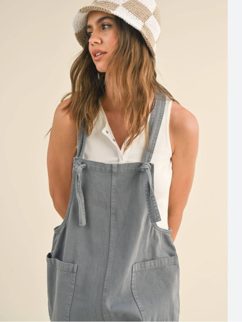 Zenana Washed Charcoal Knotted Strap Romper/Shortalls Size Small NWT